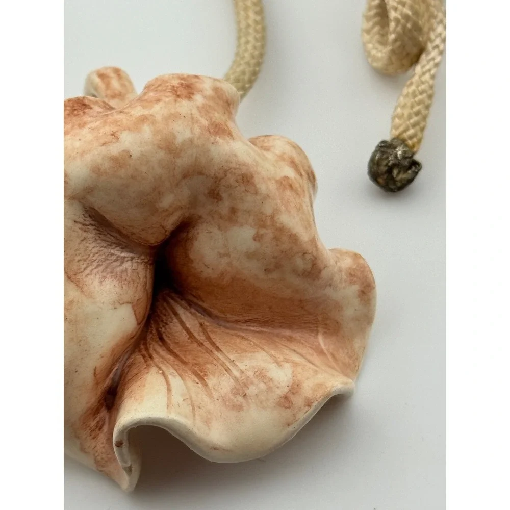 Vintage Miriam Haskell Signed Ceramic Flower Pendant Original Rope Necklace